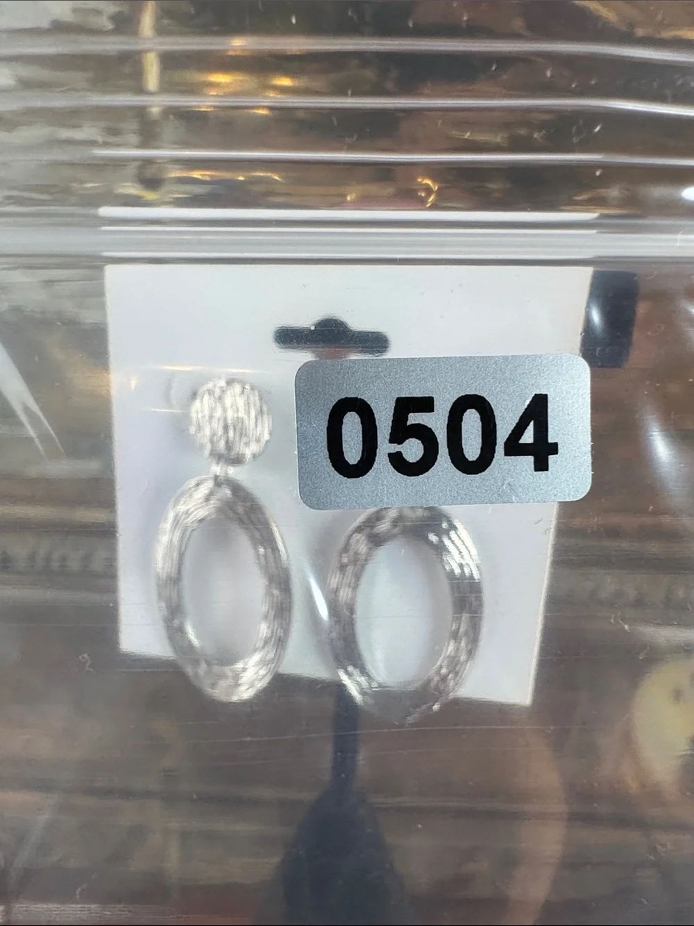 0504-Classic Textured Silver Drop Hoop Earrings